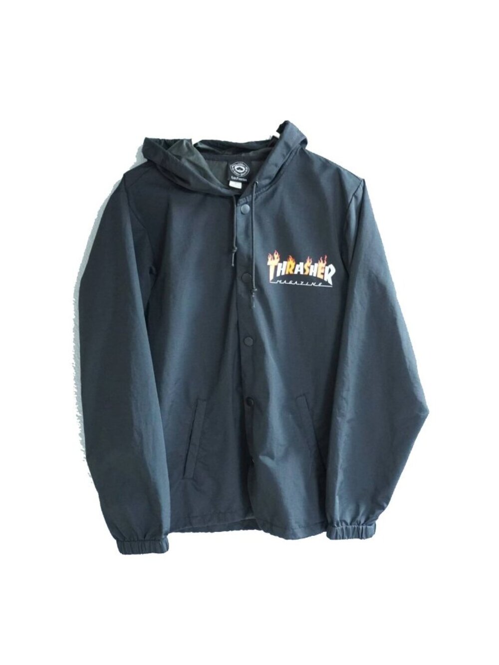 Vintage Trasher Magazine black skateboarding rain coat jacket size S